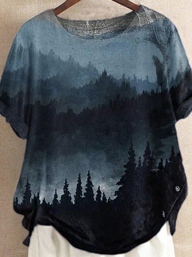 Short Sleeve Casual Printed Ombre/tieDye Shirts & Tops