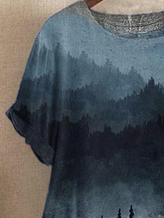 Short Sleeve Casual Printed Ombre/tieDye Shirts & Tops