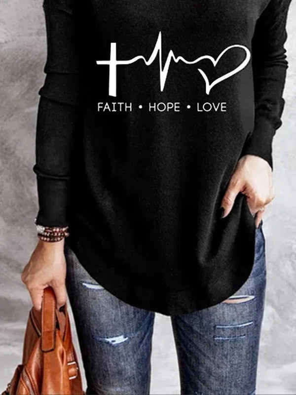 Long Sleeve Letter V Neck Casual Tshirt