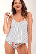 STRIPE PRINT HIGH WAIST TANKINI