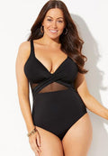 BLACK CUT OUT MESH ONE PIECE SWIMSUIT