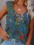 Floral Print Round Neck Sleeveless Tank Tops