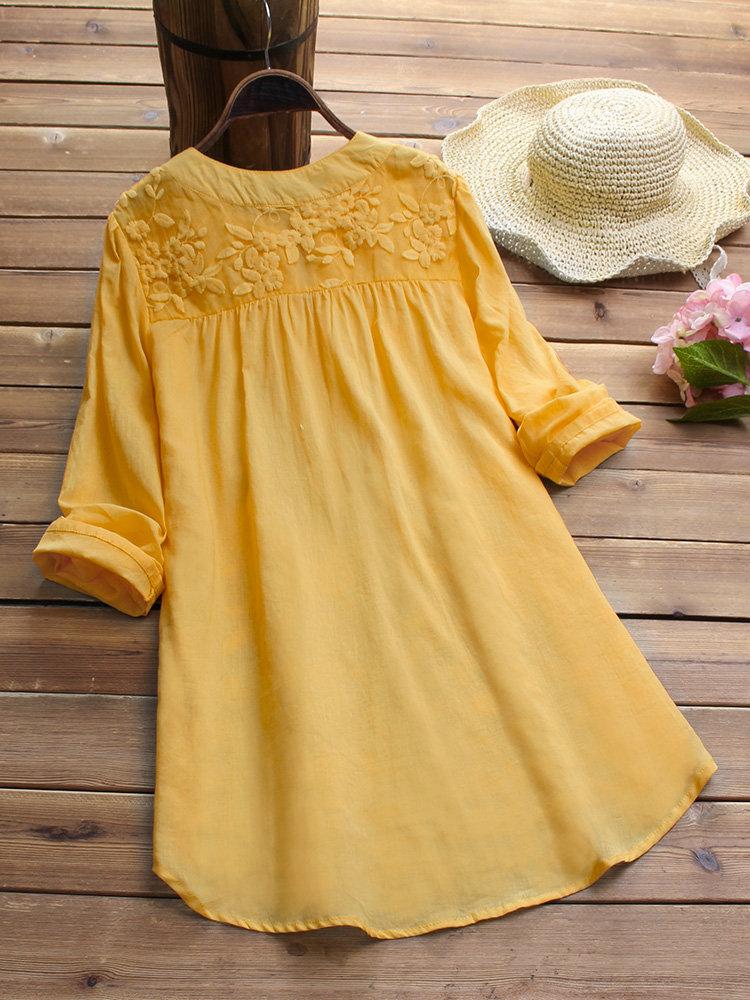 Patchwork Floral Embroidered Irregular Vintage Blouses