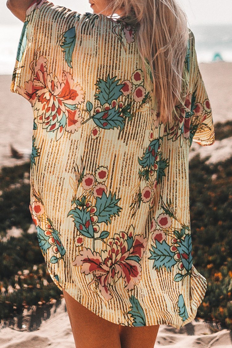 Floral Print Buttoned Cover Up