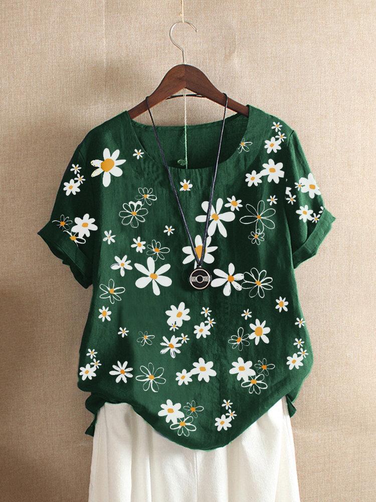 Floral Print Crew Neck Short Sleeve T-shirt For Women