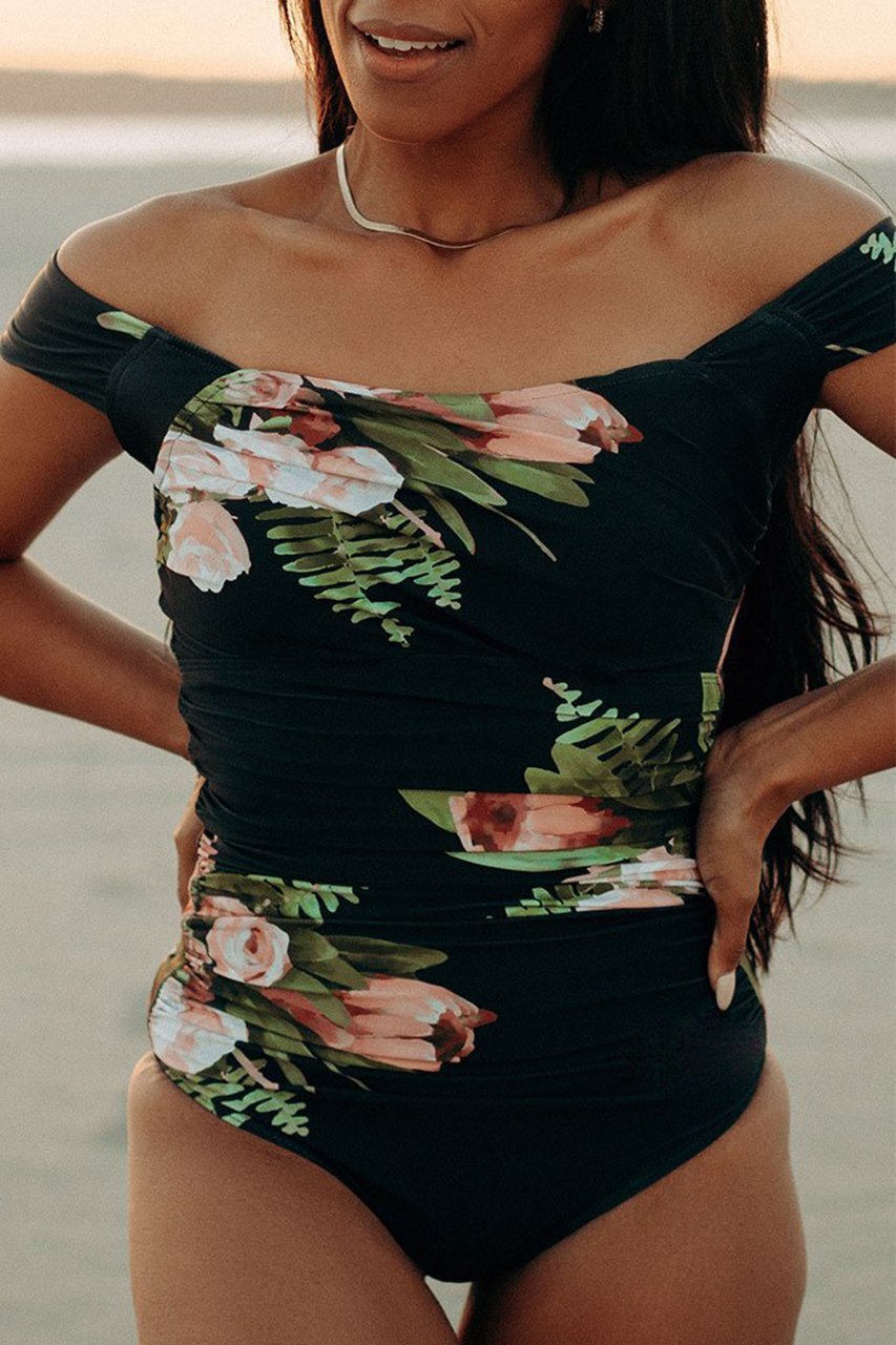 THE FLORAL OFF SHOULDER ONE-PIECE SWIMSUIT
