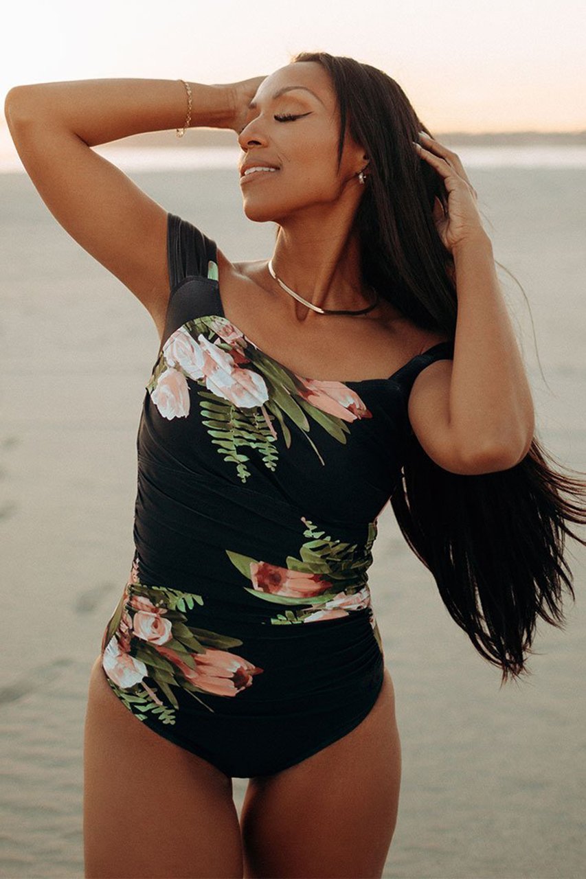 THE FLORAL OFF SHOULDER ONE-PIECE SWIMSUIT