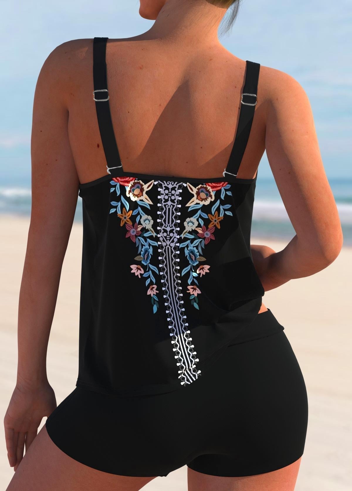 Tribal Print Double Straps Plus Size Tankini