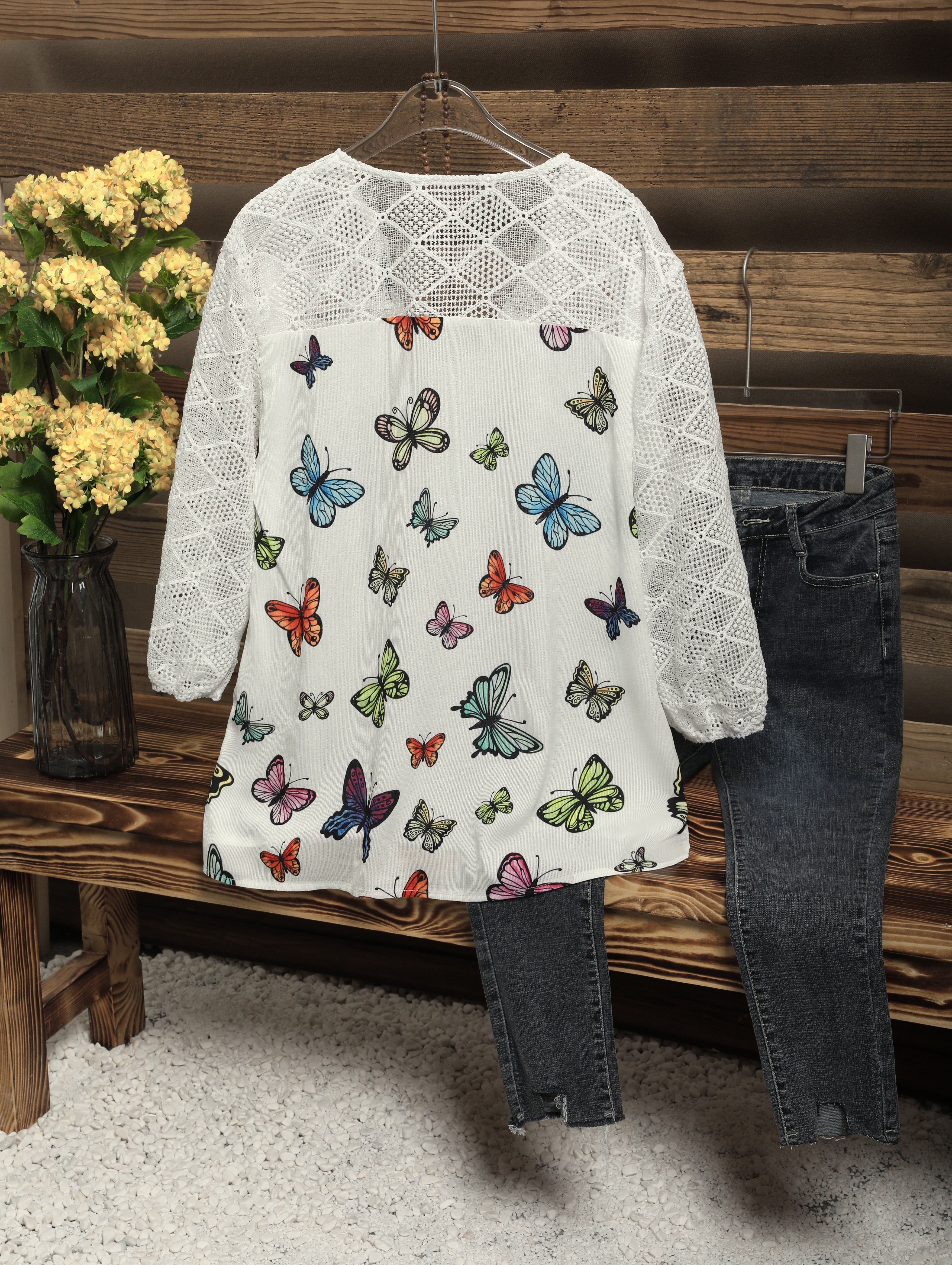 3/4 Sleeve Printed Casual Cotton-Blend Shirts & Tops