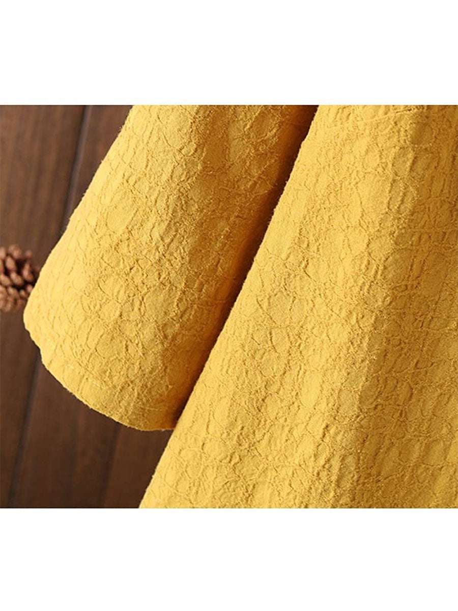 Women's 3/4 Sleeve Cotton Linen Jacquard Blouses Top Tshirt