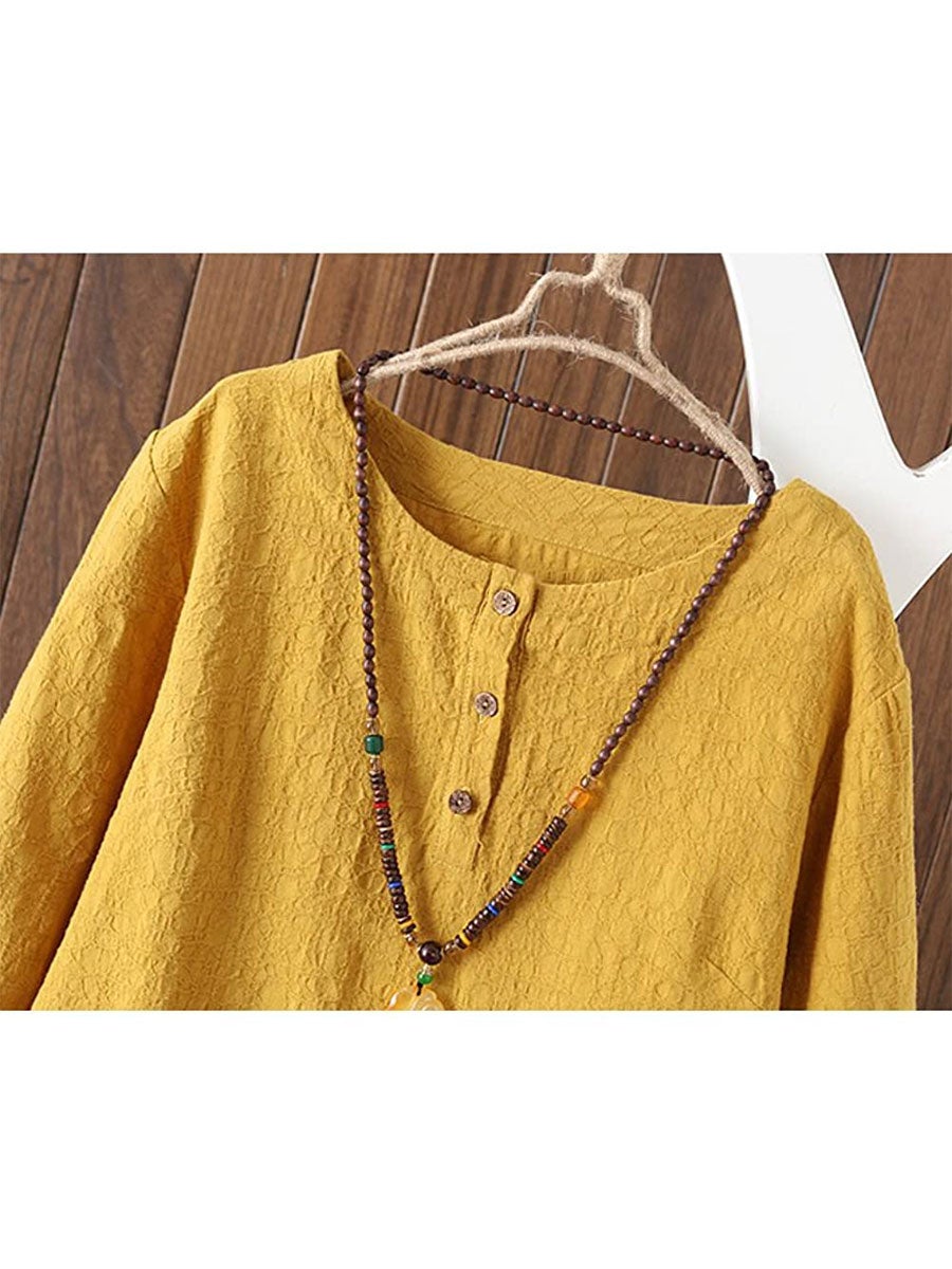 Women's 3/4 Sleeve Cotton Linen Jacquard Blouses Top Tshirt