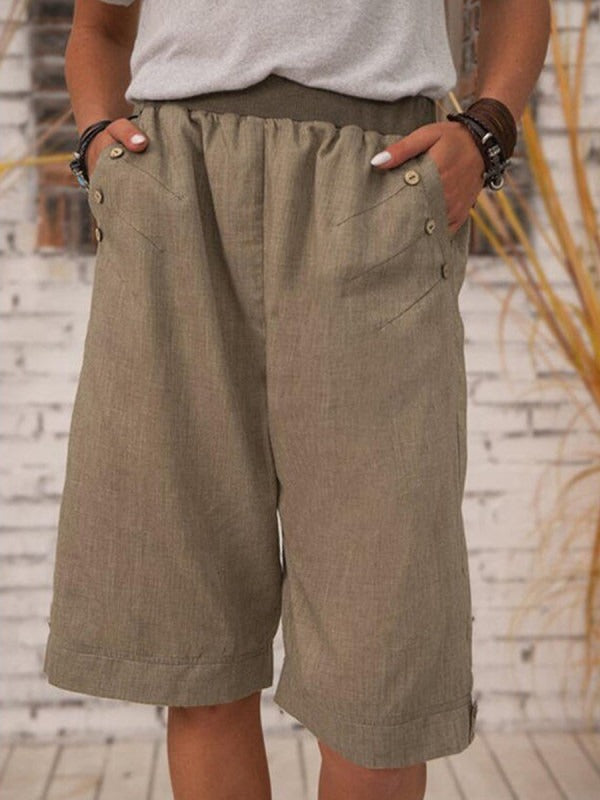 Casual Pocket Solid Color Loose Trousers