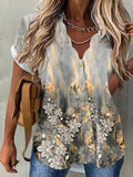 Floral Print V-neck Short Sleeves Blouse