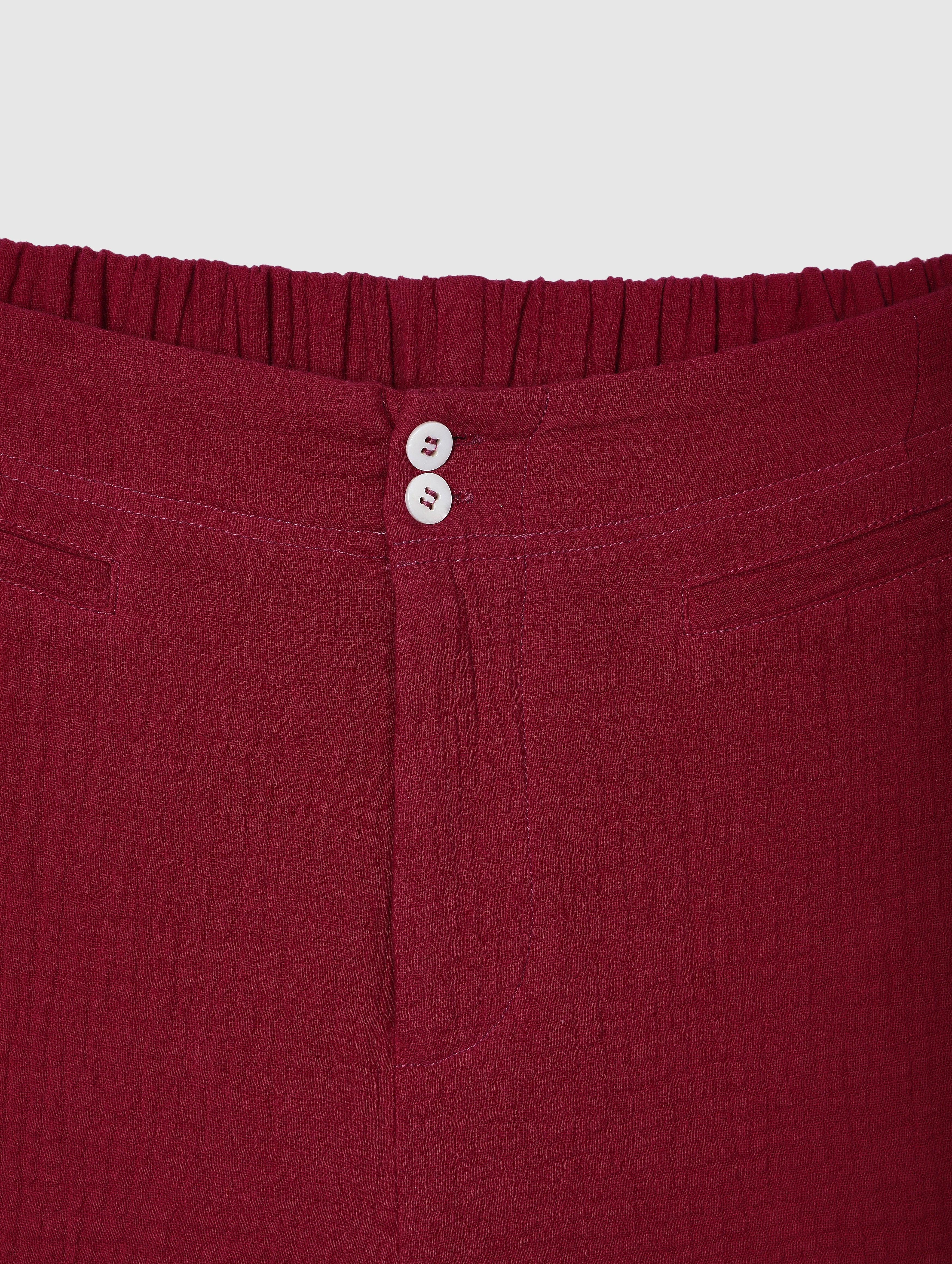 Magenta Cotton Solid with Buttons Casual Shorts