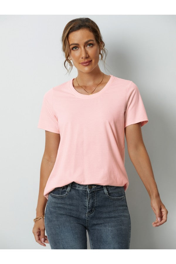 White Solid Round Neck Casual Blouse