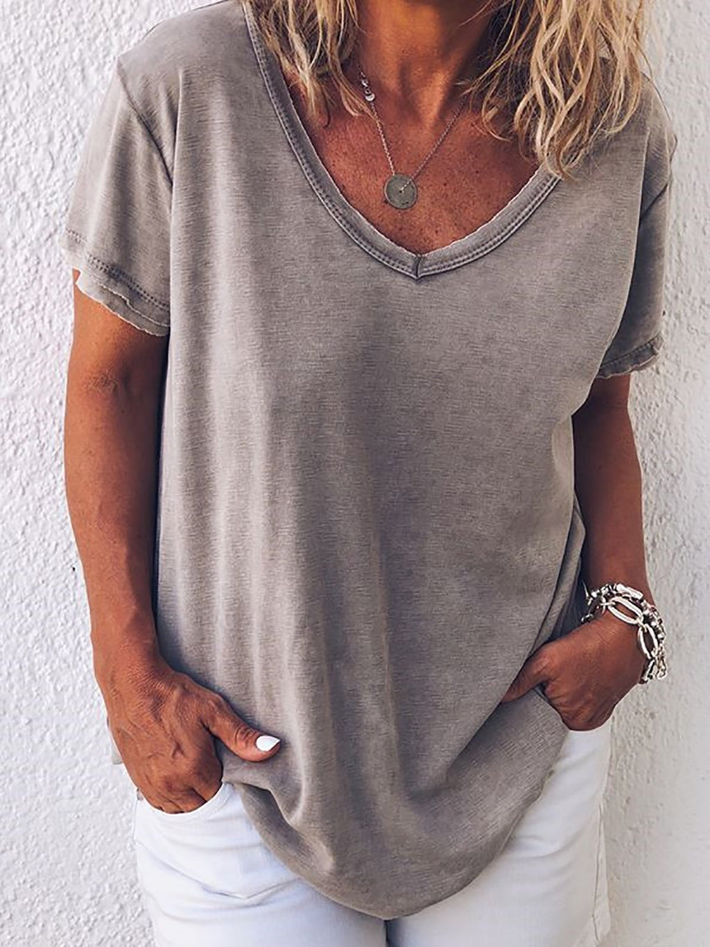 Casual Short Sleeve Gray TShirt