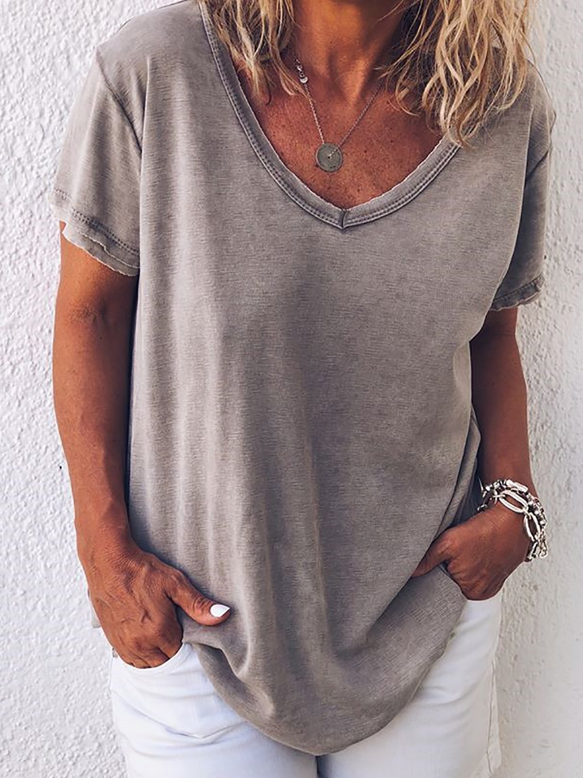 Casual Short Sleeve Gray TShirt